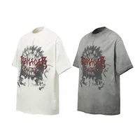 Jiayiku  Summer T-shirt Men's American Retro Band Fashion Brand Batik Washed Cotton T-shirt Short-sleeved Men's Loose main image 3