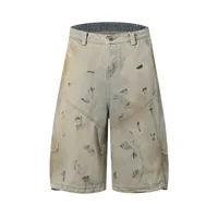 Jiayiku Men's  American High Street RO Heavy Washed Machete Denim Shorts Loose Wide Leg Cropped Pants main image 1