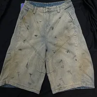 Jiayiku Men's  American High Street RO Heavy Washed Machete Denim Shorts Loose Wide Leg Cropped Pants main image 3