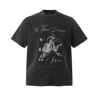 Jiayiku Men's  Summer Pure Cotton T-shirt American Street Hip Hop Fashion Brand T-shirt Dark Style Washed T-shirt sku image 5