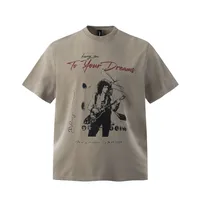 Jiayiku Men's  Summer Pure Cotton T-shirt American Street Hip Hop Fashion Brand T-shirt Dark Style Washed T-shirt sku image 2