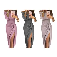 Designed Lady Hip Slit One-line Collar Dress Shiny Dress Dress Dinner Dress main image 2