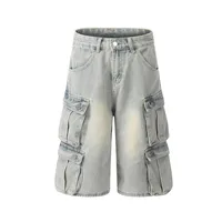 Jiayiku Men's Summer Cropped Pants American Retro Washed Work Jeans Straight Vibe Wide-Leg Shorts main image 1