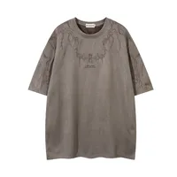 Jiayiku  Summer T-Shirt Men's American Street Fashion Brand  Tee Thorn Embroidered Suede Short-Sleeved T-Shirt main image 2