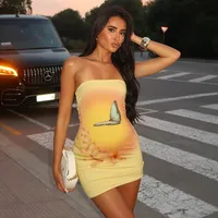 Women's  Summer New Sleeveless Sexy Strapless Dress Butterfly Flower Print Fashion Hip Dress main image 2