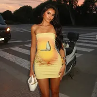 Women's  Summer New Sleeveless Sexy Strapless Dress Butterfly Flower Print Fashion Hip Dress main image 3