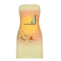 Women's  Summer New Sleeveless Sexy Strapless Dress Butterfly Flower Print Fashion Hip Dress sku image 2