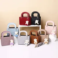 New Fashion High-end Foreign Trade Women's Bag Portable Rhombic Embroidery Small Square Bag Bear Hanging Ornaments Shoulder Crossbody Square Bag main image 1