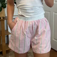 Fashion New Simple Contrast Color Stitching Striped Casual Pants Women's Loose Pocket Button Home Shorts All-match main image 1
