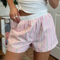 Fashion New Simple Contrast Color Stitching Striped Casual Pants Women's Loose Pocket Button Home Shorts All-match main image 2