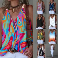 Independent Station Wish  New Summer Simple V-neck Metal Buckle Printed Small Vest Top For Women main image 1