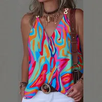 Independent Station Wish  New Summer Simple V-neck Metal Buckle Printed Small Vest Top For Women main image 2