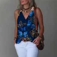 Independent Station Wish  New Summer Simple V-neck Metal Buckle Printed Small Vest Top For Women main image 3