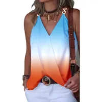Independent Station Wish  New Summer Simple V-neck Metal Buckle Printed Small Vest Top For Women main image 5
