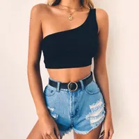 Europe And The United States New Stitching Solid Color Single Shoulder Camisole Small Vest Spot main image 1