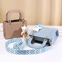 New Fashion High-end Foreign Trade Women's Bag Portable Rhombic Embroidery Small Square Bag Bear Hanging Ornaments Shoulder Crossbody Square Bag main image 2