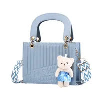 New Fashion High-end Foreign Trade Women's Bag Portable Rhombic Embroidery Small Square Bag Bear Hanging Ornaments Shoulder Crossbody Square Bag main image 6