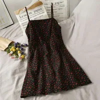 Summer Retro Print Short Backless Dress Women's New High Waist Slim Floral Versatile Suspender Skirt main image 2