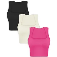 Women's Navel Vest Seamless Rib Square Collar Tapered Shoulder Strap Sleeveless Sports Top For Women main image 1