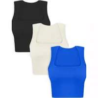Women's Navel Vest Seamless Rib Square Collar Tapered Shoulder Strap Sleeveless Sports Top For Women main image 2