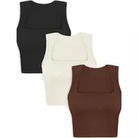 Women's Navel Vest Seamless Rib Square Collar Tapered Shoulder Strap Sleeveless Sports Top For Women main image 3