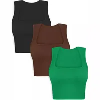 Women's Navel Vest Seamless Rib Square Collar Tapered Shoulder Strap Sleeveless Sports Top For Women main image 4