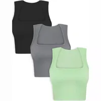 Women's Navel Vest Seamless Rib Square Collar Tapered Shoulder Strap Sleeveless Sports Top For Women main image 5