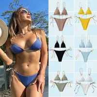 New Ins Swimsuit Women's Split Bikini Two-Piece Fairy Style Sexy Pure Color Lace-Up Swimsuit For Women main image 1