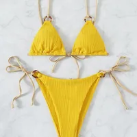 New Ins Swimsuit Women's Split Bikini Two-Piece Fairy Style Sexy Pure Color Lace-Up Swimsuit For Women main image 4