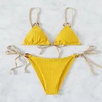 New Ins Swimsuit Women's Split Bikini Two-Piece Fairy Style Sexy Pure Color Lace-Up Swimsuit For Women sku image 1