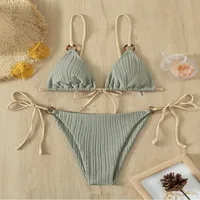 New Ins Swimsuit Women's Split Bikini Two-Piece Fairy Style Sexy Pure Color Lace-Up Swimsuit For Women sku image 5