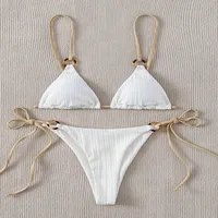 New Ins Swimsuit Women's Split Bikini Two-Piece Fairy Style Sexy Pure Color Lace-Up Swimsuit For Women sku image 9
