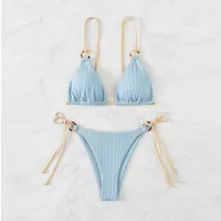 New Ins Swimsuit Women's Split Bikini Two-Piece Fairy Style Sexy Pure Color Lace-Up Swimsuit For Women sku image 21