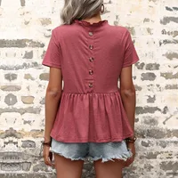 Independent Station   New Summer  V-neck Casual Solid Color Loose T-shirt Short Sleeve Top For Women main image 4