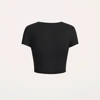 Warehouse  Foreign Trade Contrast Color Round Neck Spice Girl Short-sleeved T-shirt Women's Summer Slim-fit Slimming Navel-exposed High Waist Short Top main image 3