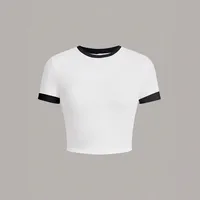 Warehouse  Foreign Trade Contrast Color Round Neck Spice Girl Short-sleeved T-shirt Women's Summer Slim-fit Slimming Navel-exposed High Waist Short Top main image 4