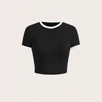 Warehouse  Foreign Trade Contrast Color Round Neck Spice Girl Short-sleeved T-shirt Women's Summer Slim-fit Slimming Navel-exposed High Waist Short Top sku image 8