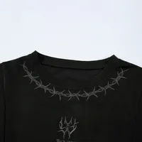 Jiayiku  Summer T-shirt Men's American Street Dark Tide Brand Tee Thorn Embroidered Suede T-shirt Short Sleeve main image 4