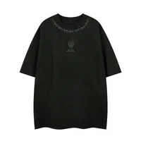 Jiayiku  Summer T-shirt Men's American Street Dark Tide Brand Tee Thorn Embroidered Suede T-shirt Short Sleeve sku image 7