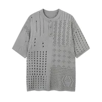 Jiayiku Men's  Hole-Hole Knitted T-Shirt Men's High-end Sense Duffy Handsome American Retro Trendy T-Shirt With Short Sleeves sku image 1