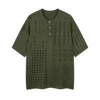 Jiayiku Men's  Hole-Hole Knitted T-Shirt Men's High-end Sense Duffy Handsome American Retro Trendy T-Shirt With Short Sleeves sku image 4