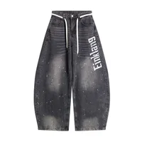 Jiayiku Trendy Brand  New American Retro Inkjet Washed Personalized Scimitar Jeans Loose Wide-Leg Pants main image 1