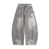 Jiayiku Trendy Brand  New American Retro Inkjet Washed Personalized Scimitar Jeans Loose Wide-Leg Pants main image 2