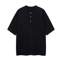 Jiayiku Men's  Hole-Hole Knitted T-Shirt Men's High-end Sense Duffy Handsome American Retro Trendy T-Shirt With Short Sleeves sku image 9