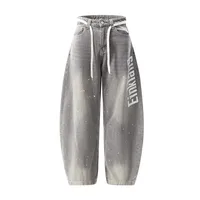 Jiayiku Trendy Brand  New American Retro Inkjet Washed Personalized Scimitar Jeans Loose Wide-Leg Pants main image 4
