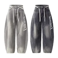 Jiayiku Trendy Brand  New American Retro Inkjet Washed Personalized Scimitar Jeans Loose Wide-Leg Pants main image 5