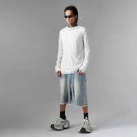 Jiayiku Men's  High Street American Style Vintage Washed Rough Edge Denim Shorts Personalized Hot Drilling Pants Wide Legs main image 2