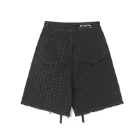 Jiayiku Men's  High Street American Style Vintage Washed Burr Edge Denim Shorts Heavy-duty Hot-drill Distinctive Pants main image 4