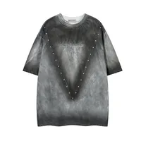 Jiayiku  Summer American Retro Fashion Brand Rivet Dirty Dye Washed T-shirt Short Sleeve Men's Loose Half Sleeve Top main image 1