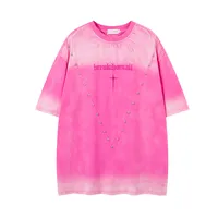 Jiayiku  Summer American Retro Fashion Brand Rivet Dirty Dye Washed T-shirt Short Sleeve Men's Loose Half Sleeve Top main image 3